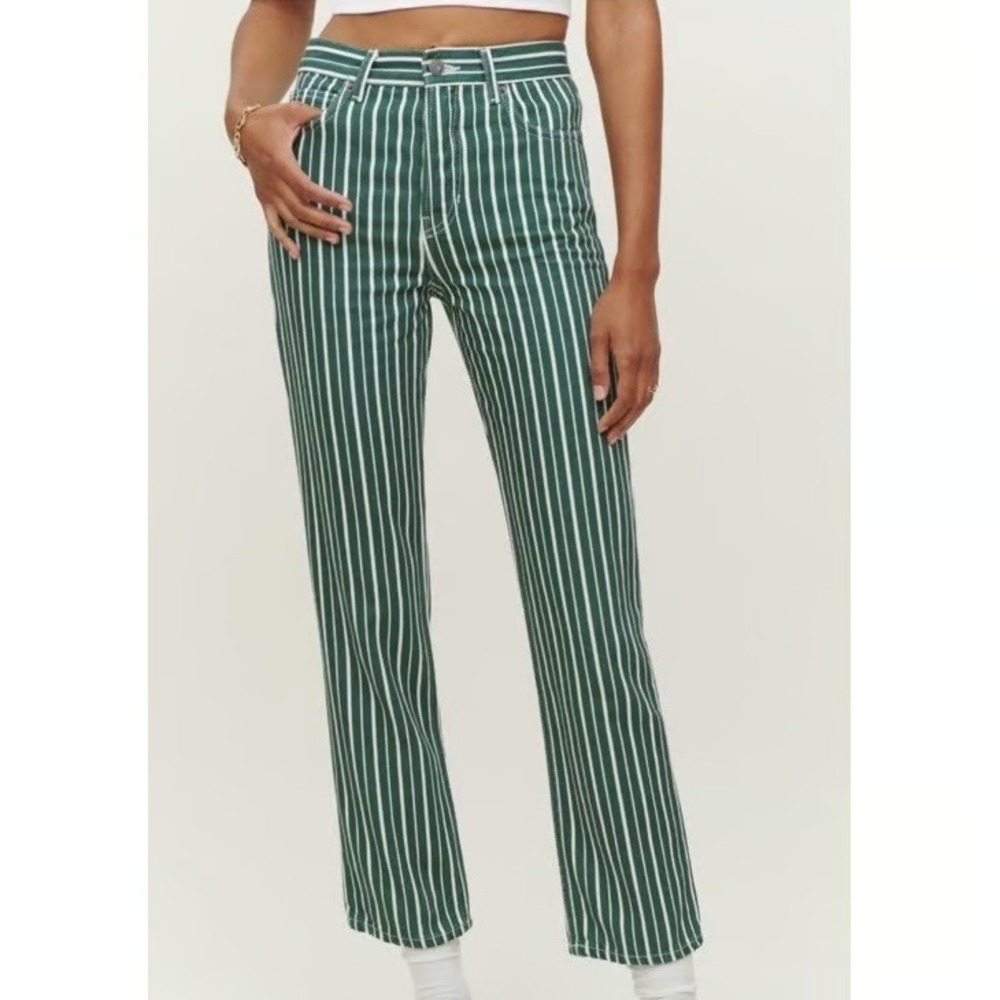 REFORMATION Cynthia High Rise Straight Leg Jeans in Sycamore Stripe Women 24 NEW